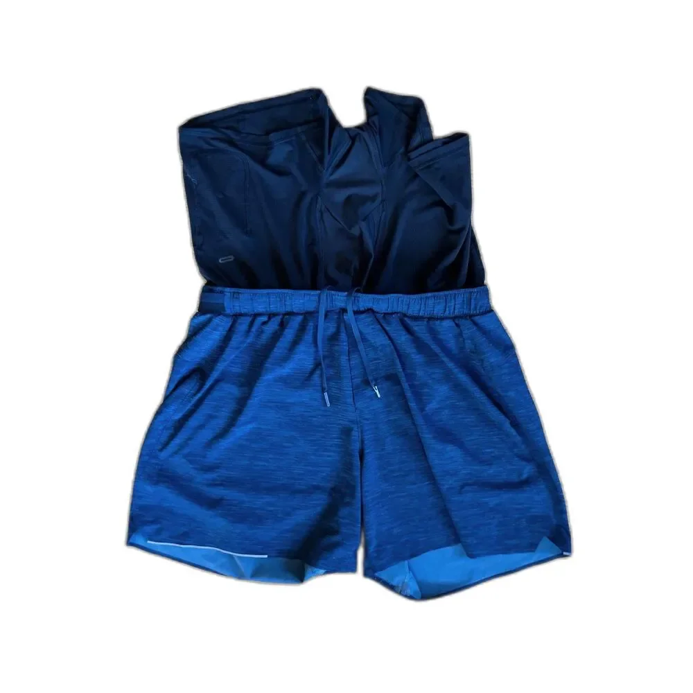 Lululemon Athletica Blue Heathered Lined Surge Running Gym Shorts  Mens Size XL